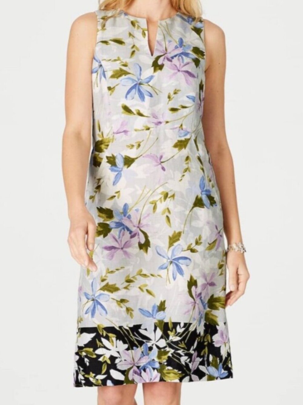 J.Jill Love Linen Floral Sleeveless Sheath Dress Size XS Pockets Knee Length